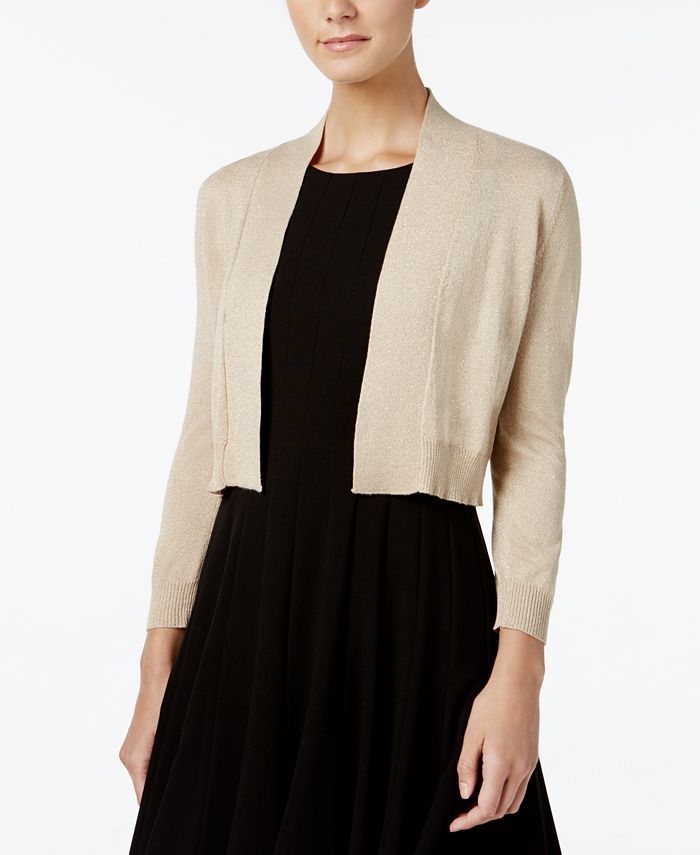Calvin Klein Three-Quarter-Sleeve Glitter Shrug Cardigan & Reviews - Sweaters - Women - Macy's | Macys (US)