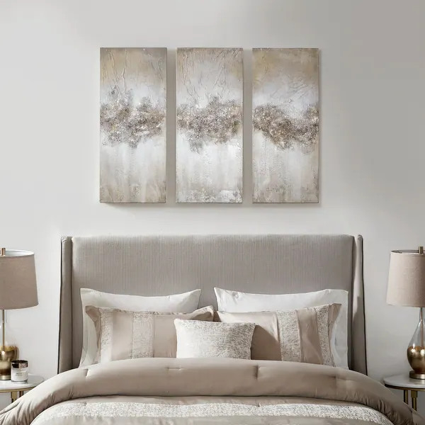 Madison Park Luminous Taupe Hand Painted Heavy Textured Glitz Canvas 3 Piece Set | Bed Bath & Beyond