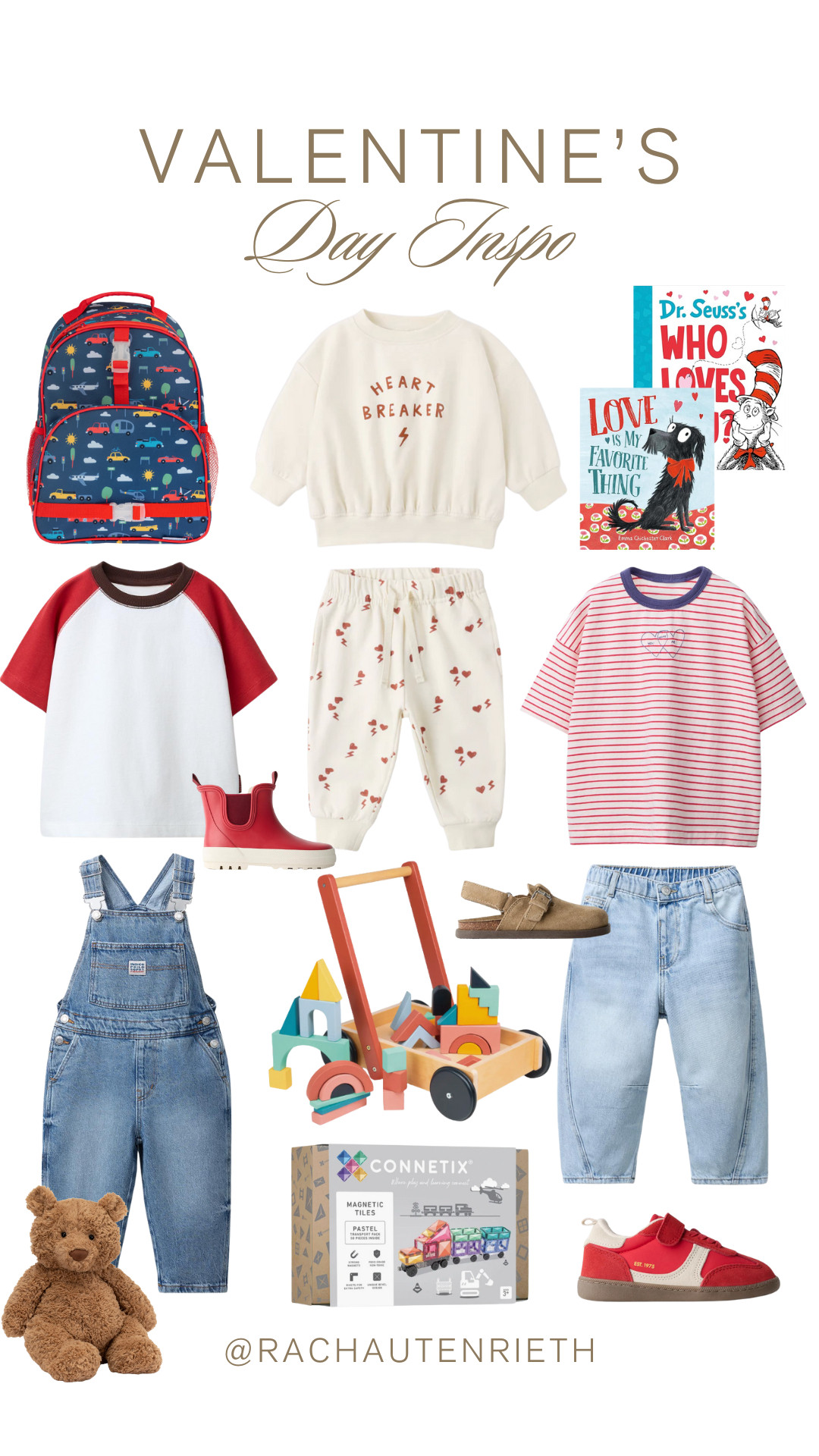 Toddler boy Valentine’s Day inspo 🤎 Cozy matching sets, classic denim + overalls, everyday sneakers & rain boots, plus a few cute extras like books, building blocks, and a mini backpack for all his little adventures. 

 #LTKValentine #LTKSeasonal #LTKKids