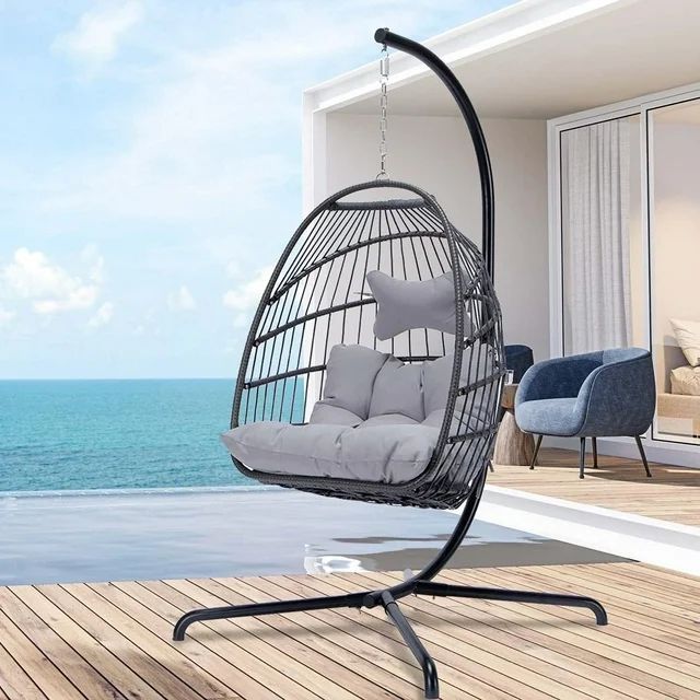 Nicesoul Rattan Swing Egg Chair Hanging Chair With Stand Grey Color 350 lbs Maximum Weight Foldab... | Walmart (US)