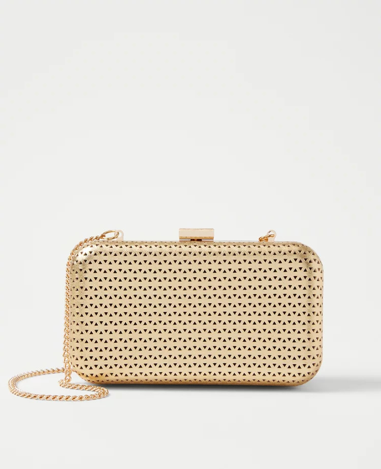 Metallic Perforated Leather Clutch | Ann Taylor (US)