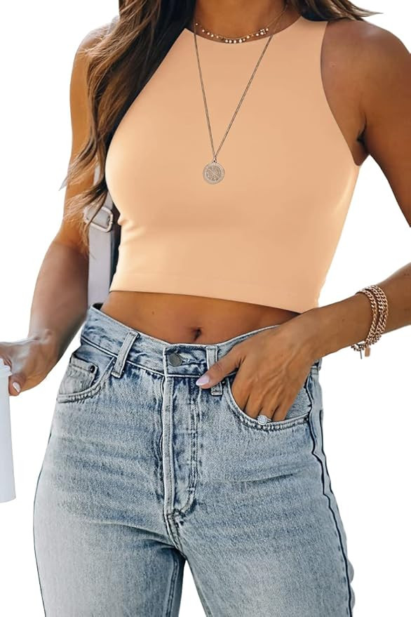 EFAN Womens Sexy Sleeveless High Neck Racerback Cropped Tank Tops Trendy Cute Teen Girls Summer H... | Amazon (US)