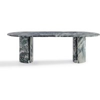 Milan Modern Oval Marble Dining Table with Curved Block Legs / 8ft - Rosso Luana | Eternity Modern