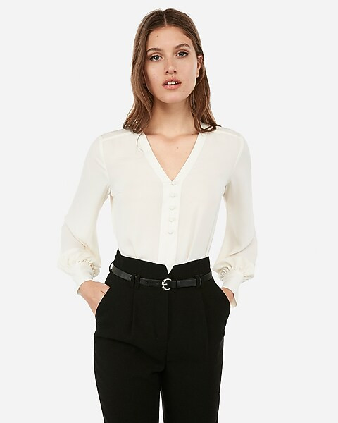 button front blouson sleeve chelsea popover | Express