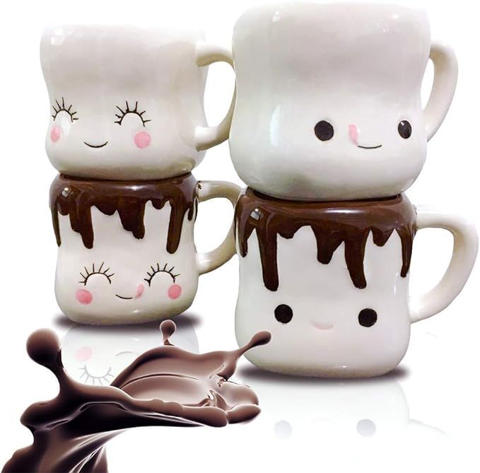 Cute Coffee Mugs Marshmallow Gifts For Kids - Hot Chocolate Marshmallows Cup Set of 4 - Cocoa Cof... | Amazon (US)