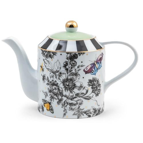 MACKENZIE-CHILDS Ceramic Teapot, Cute Teapot with Lid, 50-Ounce Capacity, Butterfly Toile | Amazon (US)