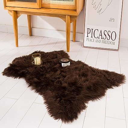 HYSEAS Faux Sheepskin Fur Area Rug Brown, 2x3 Feet, Fluffy Soft Fuzzy Plush Shaggy Carpet Throw R... | Amazon (US)