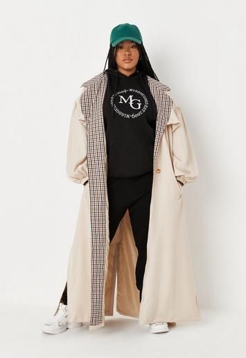 Missguided - Plus Size Sand Plaid Collar Balloon Sleeve Trench Coat | Missguided (US & CA)