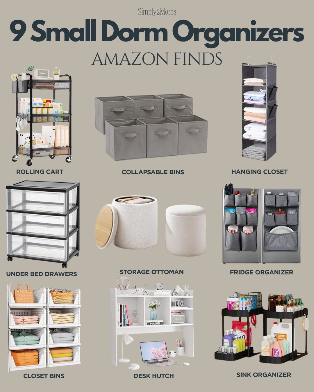 Small dorm room organization ideas that maximize storage without taking up extra space. Rolling carts, under bed drawers, hanging closet organizers, storage ottomans, desk hutches, fridge organizers, collapsible bins, and dorm storage solutions for college students.

#LTKU #LTKHome #LTKSeasonal