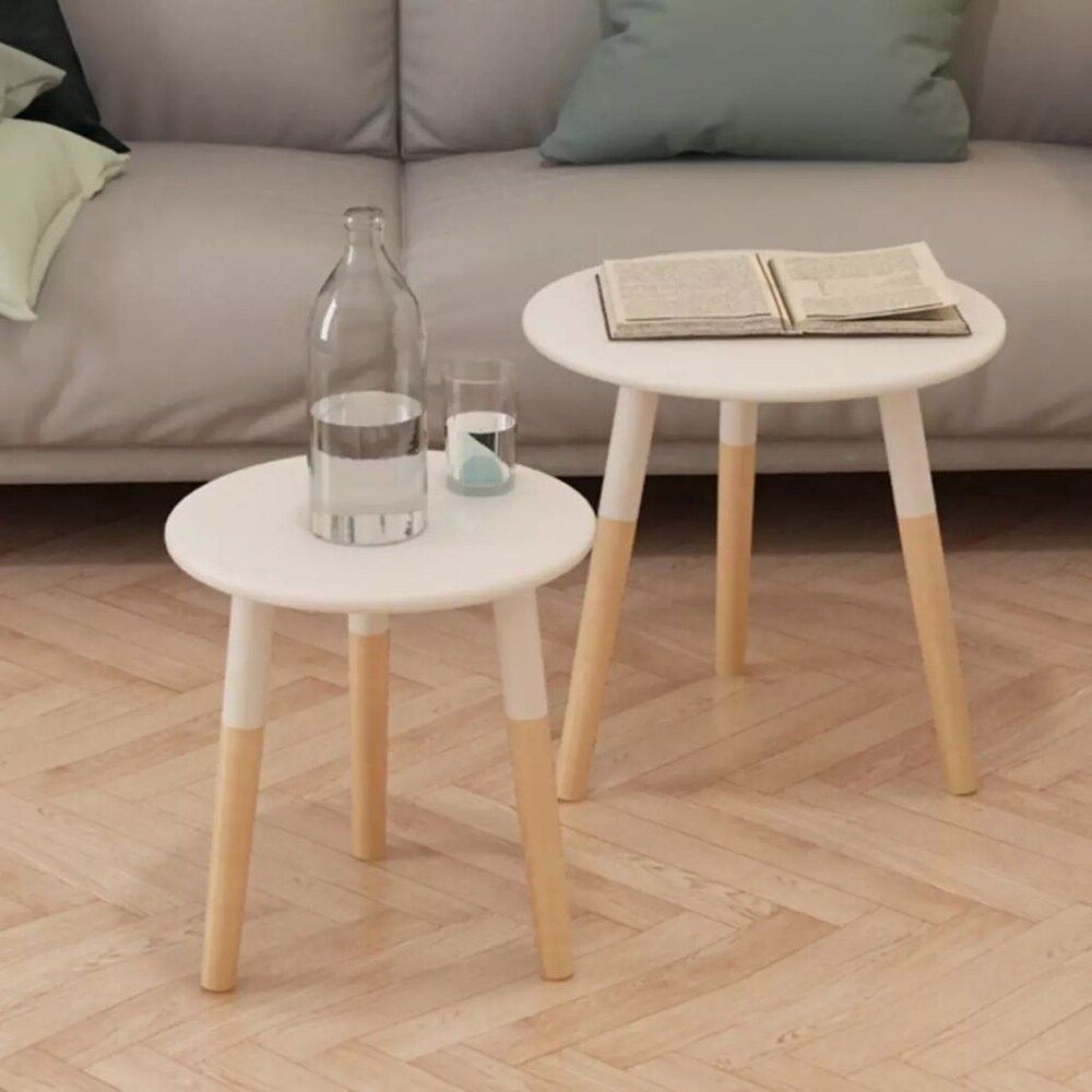 Side Table Set 2 Pieces Solid Pinewood White | Bed Bath & Beyond