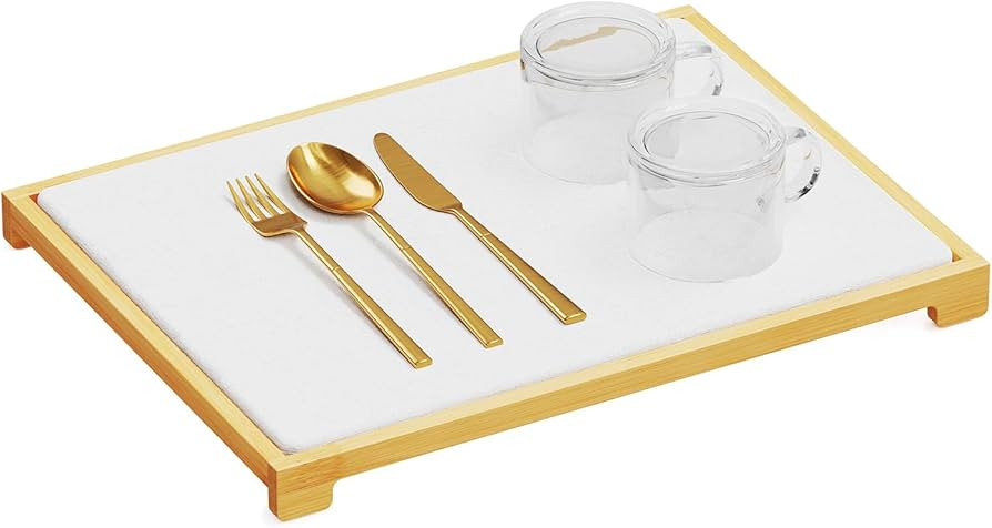 SpaceAid Bamboo Rack Dish Pad, Instant Dry Diatomaceous Earth Mat for Kitchen Counter, Stone Dish... | Amazon (US)