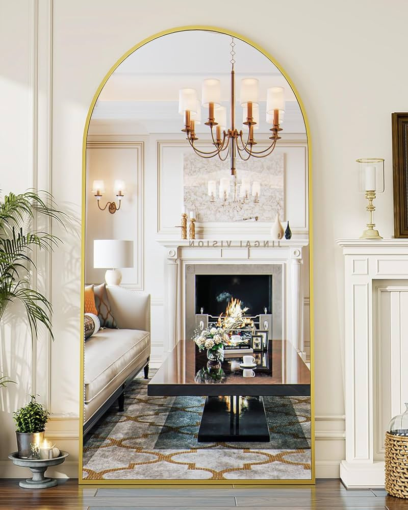 Koonmi 34"x76" Arched Full Length Mirror, Gold Large Floor Mirror with Aluminum Alloy Frame Stand... | Amazon (US)