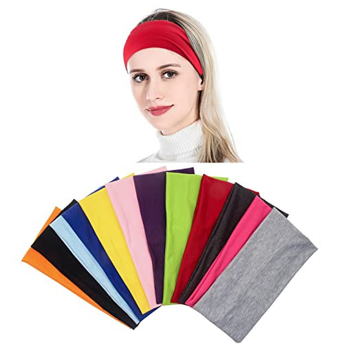Yeshan Pack of 12 Wide 5 Inch Wicking Stretchy Athletic Bandana Headbands/Head wrap/Yoga Headband/Head Scarf/Best Looking Hairband for Sports or Fashion,Candy Colors in Wide No3 12PCS | Amazon (US)
