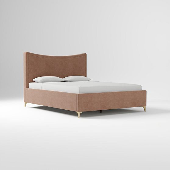 Myla Low Profile Bed Frame W/ Headboard Border Tufting, Modern Chenille Rosewood, 5in Leg Champagne Bronze, Queen | West Elm (US)