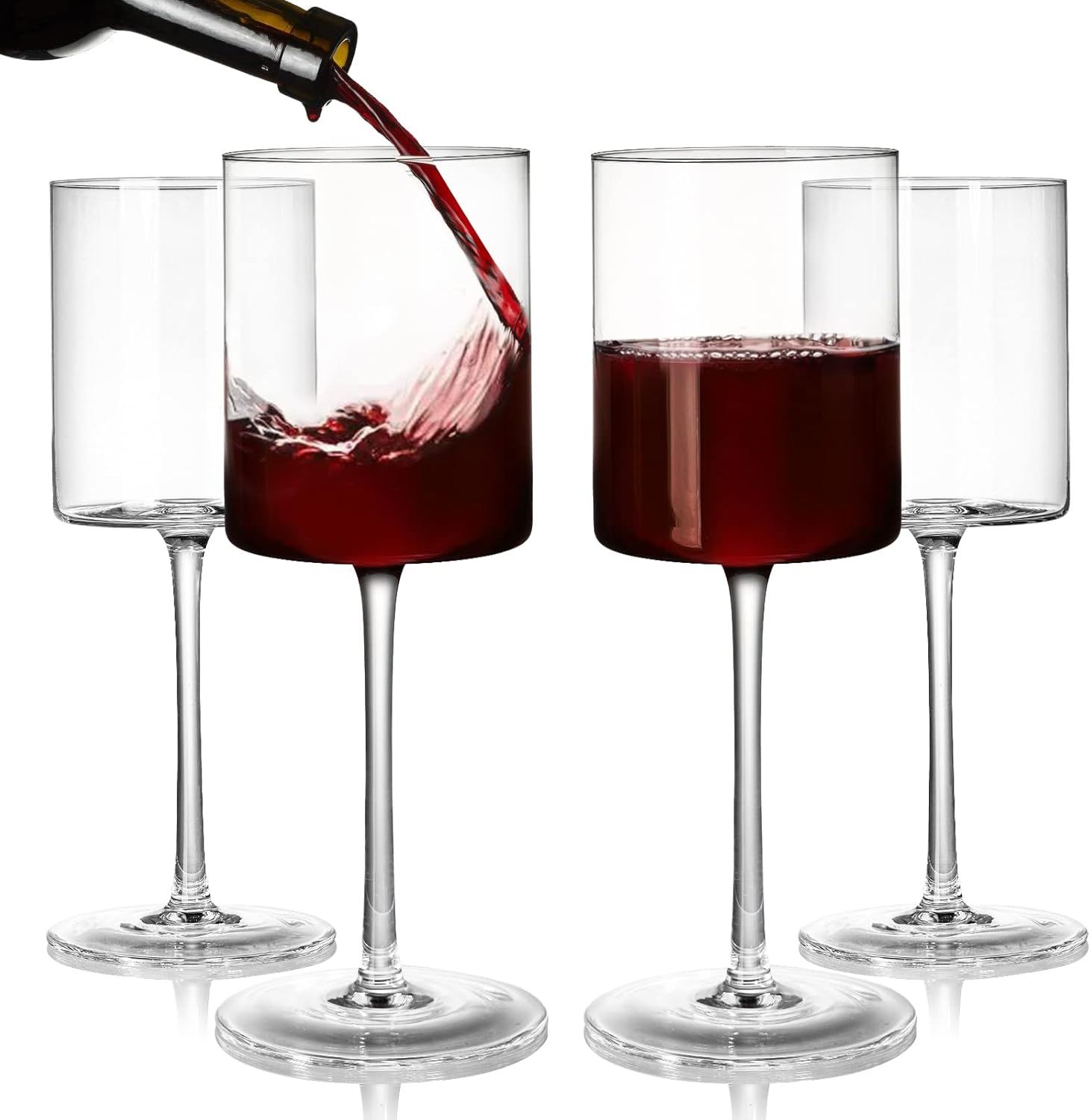 Hiceeden 4 Pack 15 Oz Square Red Wine Long Stemmed Glasses, Modern Goblet Champagne Flutes Glasse... | Amazon (US)