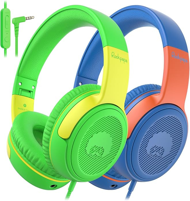 rockpapa 2Pcs Kids Headphones Wired with Mic & Share Port, 85/94dB, 3.5mm | Amazon (US)