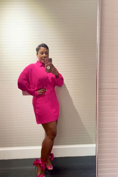 Pink shirt dress pink bow heels 

#pinkdress
#dress
#shirtdress
#datenight
#springoutfit 

#LTKFind #LTKstyletip #LTKSeasonal
