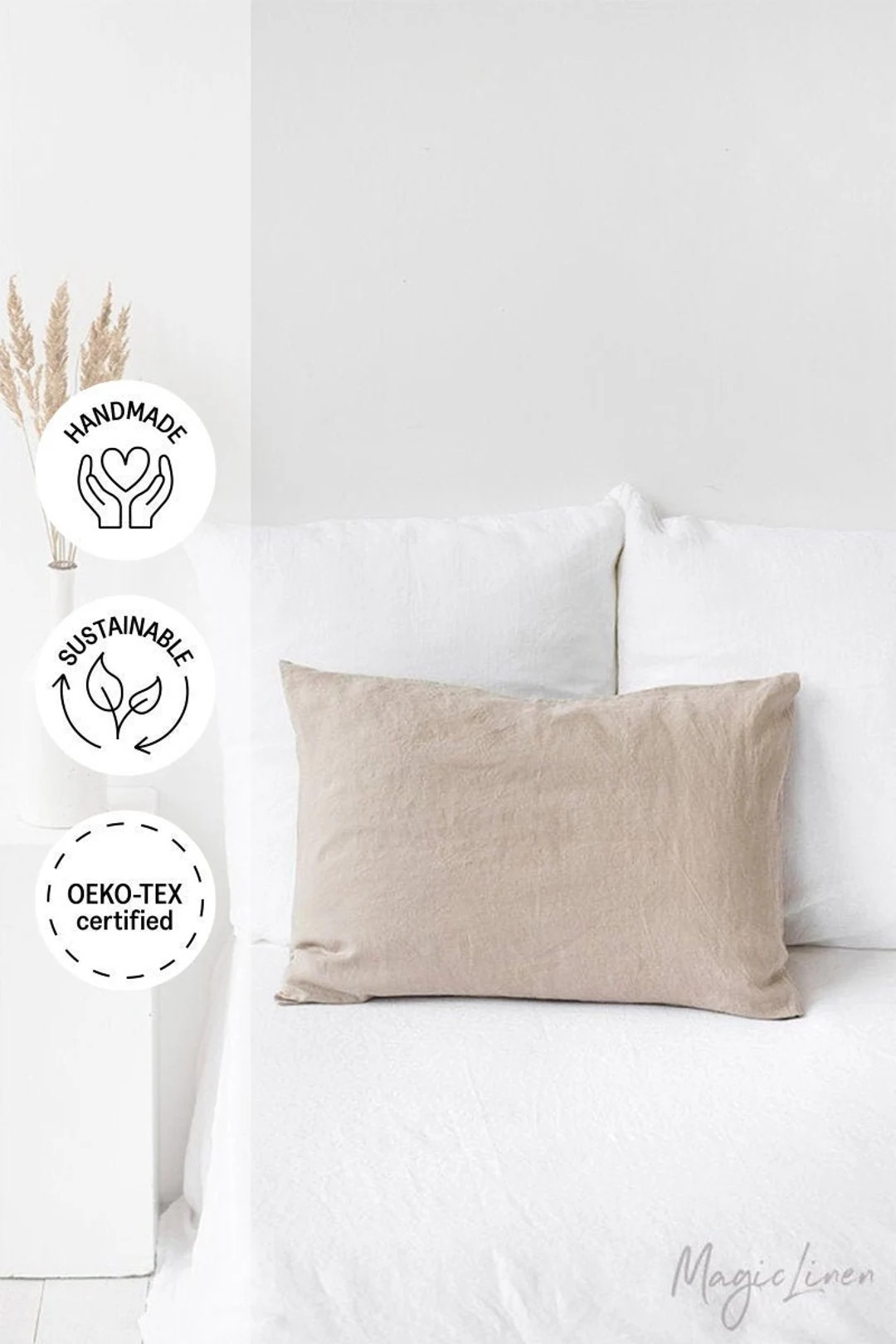 Linen pillow case in Natural Linen (Oatmeal) color. Standard, queen, king, custom size pillow cov... | Etsy (US)