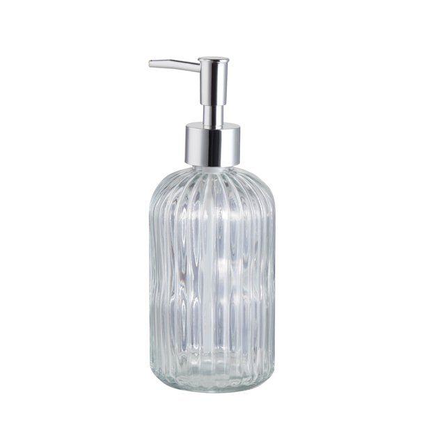 My Texas House Lancaster 12 oz. Ribbed Glass Soap Pump, Clear/Silver - Walmart.com | Walmart (US)