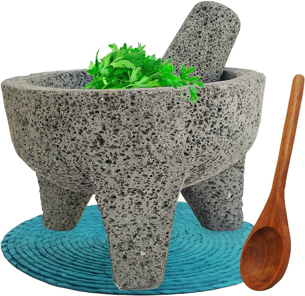 8in Molcajete Mexicano De Piedra Volcanica Natural Grande - Large Guacamole Mortar & Pestle Set -... | Amazon (US)