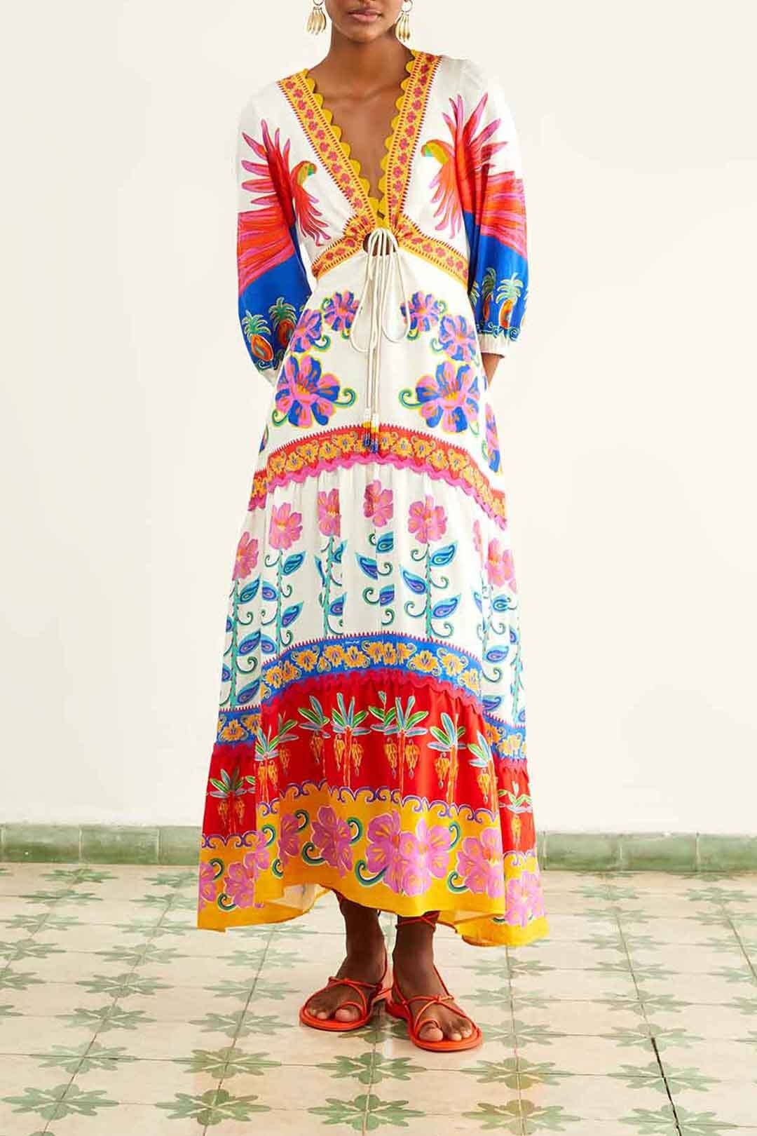 Off-White Vivid Garden Maxi Dress | FarmRio (US)
