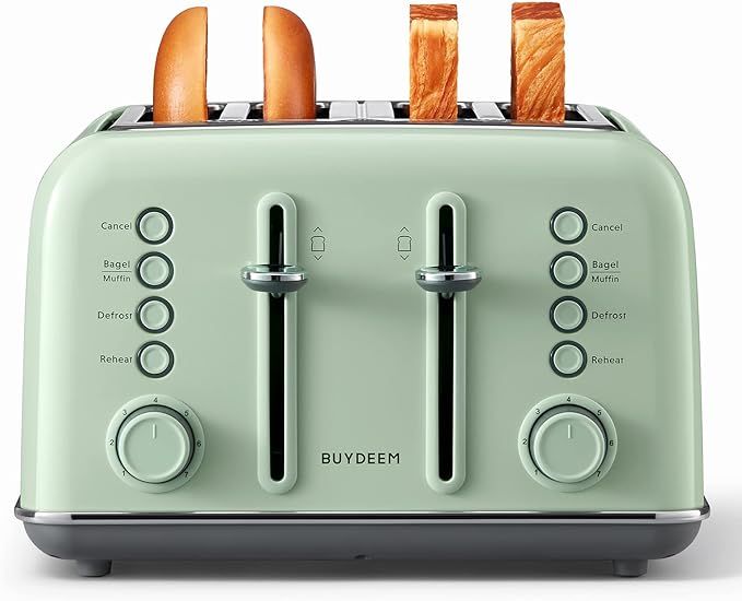 BUYDEEM DT640 4-Slice Toaster, Extra Wide Slots, Retro Stainless Steel with High Lift Lever, Bage... | Amazon (US)