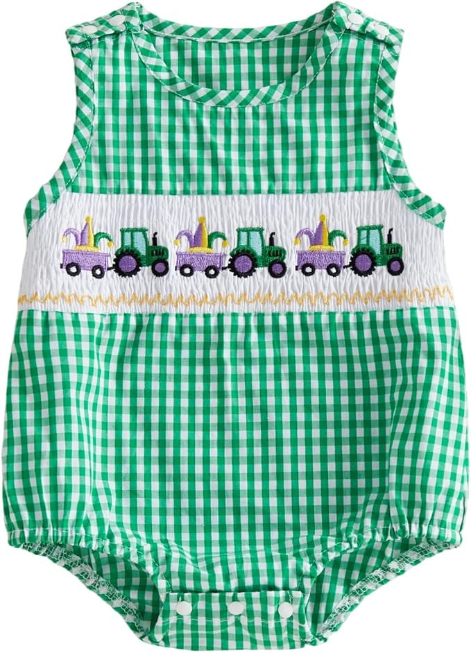 Ayalinggo Carnival Baby Outfits Newborn Infant Boys Girls Somcked Bubble Romper Plaid Gingham Ove... | Amazon (US)