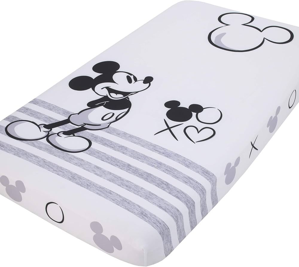 Disney Mickey Mouse - Grey, Ivory and Black Photo Op Fitted Crib Sheet | Amazon (US)