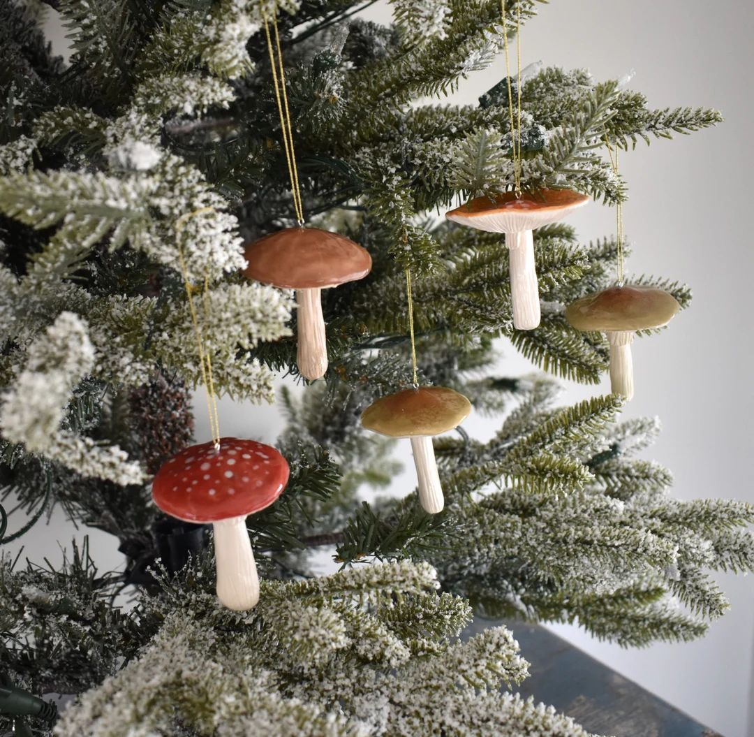 Ceramic Mushroom Ornaments Set of 5 Handmade Ceramics Clay - Etsy | Etsy (US)