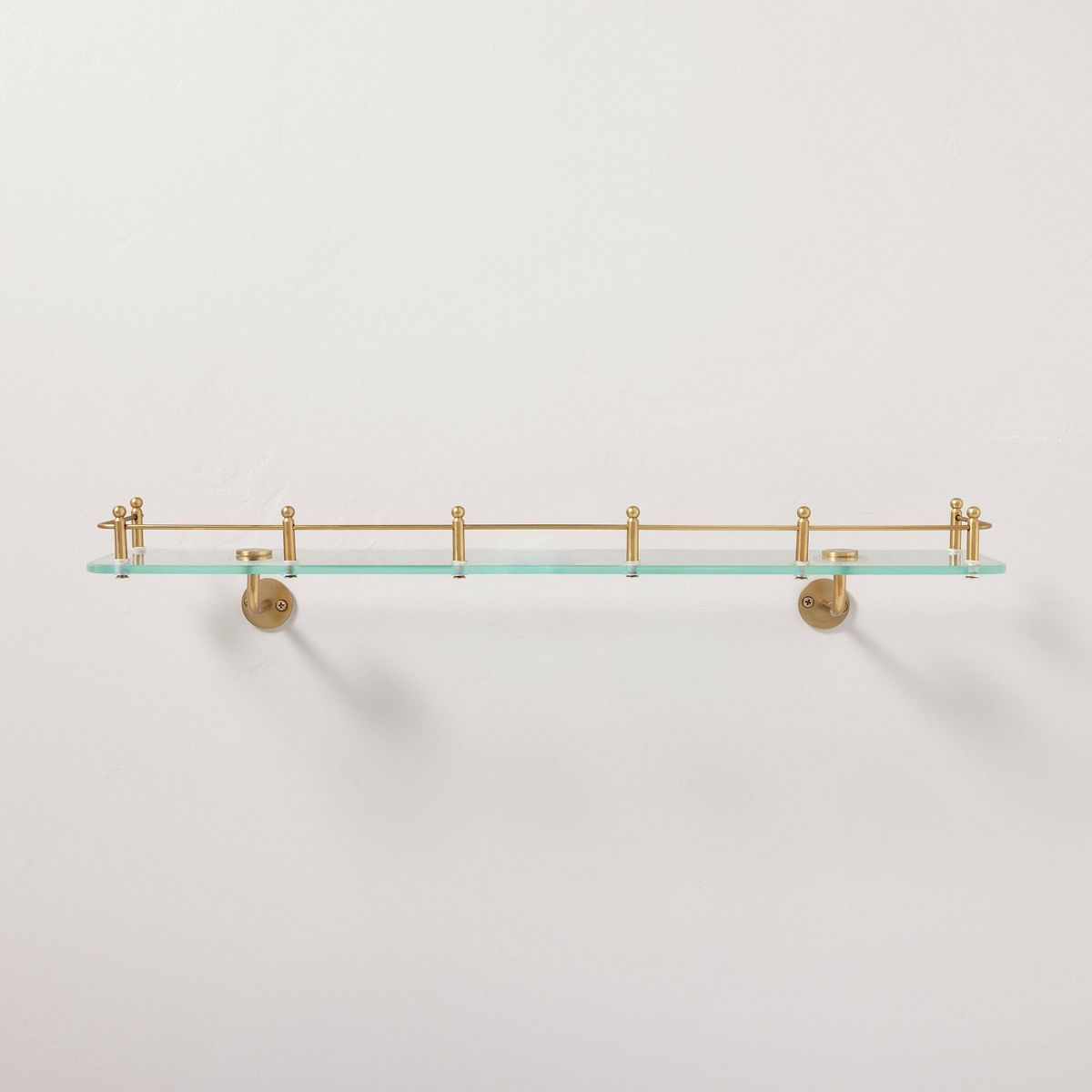 24" Decorative Glass Wall Shelf with Brass Rail - Hearth & Hand™ with Magnolia | Target