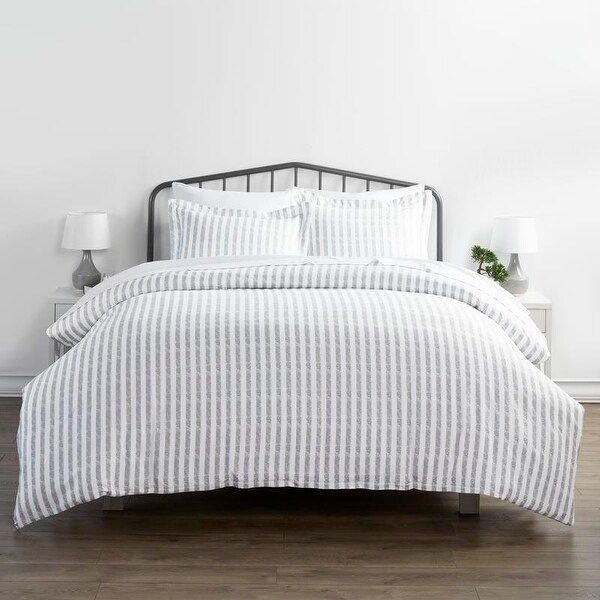 Merit Linens Premium Ultra Soft 3-piece Rugged Stripes Duvet Cover Set - Light Gray - Full - Quee... | Bed Bath & Beyond