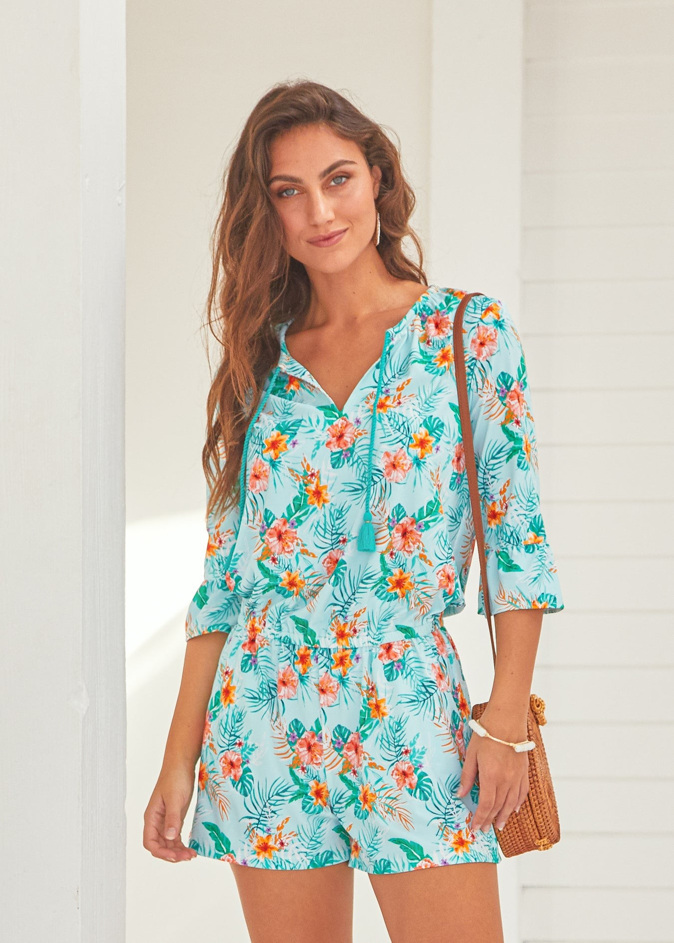Aqua Citrus Wrap Romper Dress | Sun Protective Romper Dress | Cabana Life