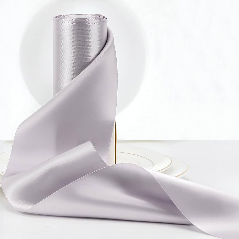 HUIHUANG Dusty Purple Ribbon 4 inch Wide Thick Pastel Lilac Satin Ribbon for Wedding Chair Sashes... | Amazon (US)
