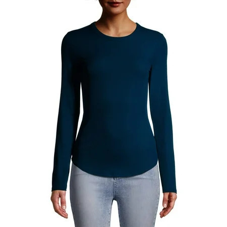 No Boundaries Ribbed Crewneck Tee with Long Sleeves, Women's | Walmart (US)