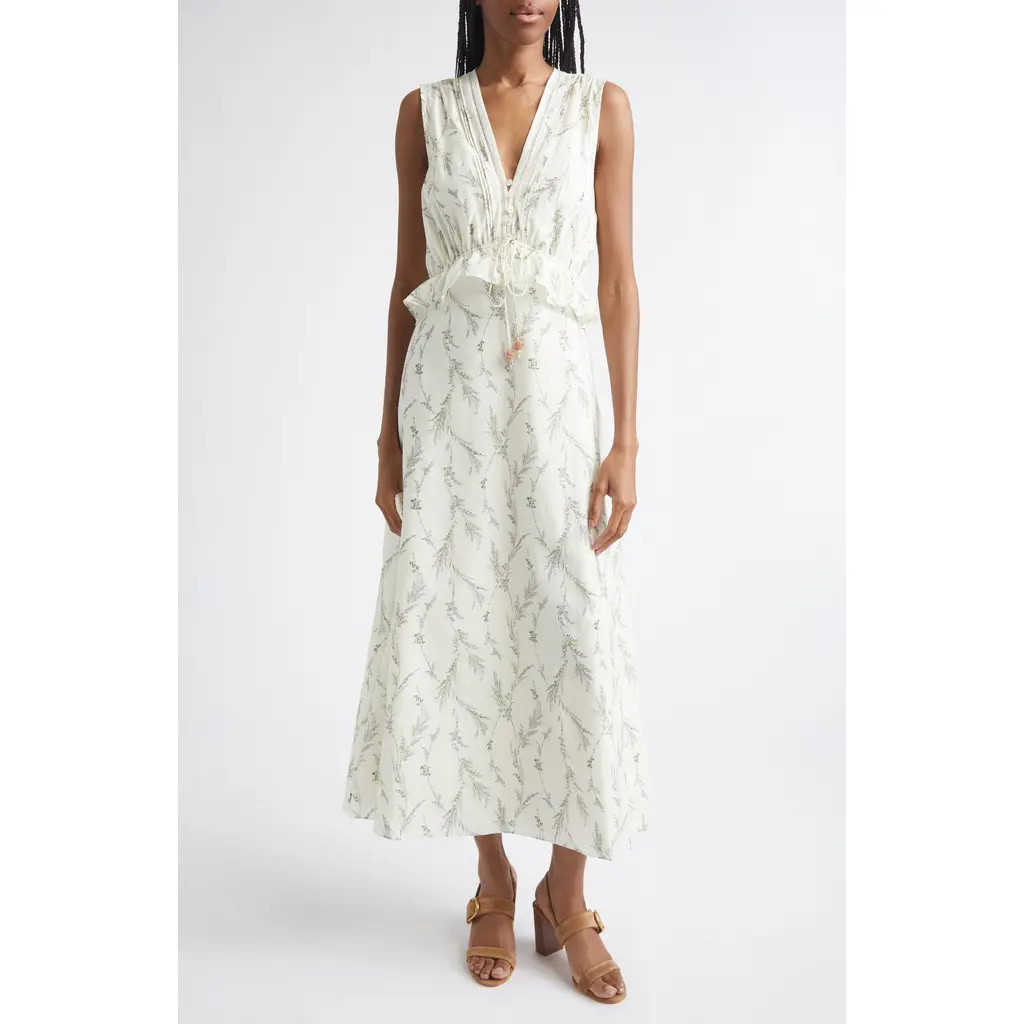Veronica Beard Dominick Floral Cotton & Silk Dress in Dove Multi at Nordstrom, Size 10 | Nordstrom
