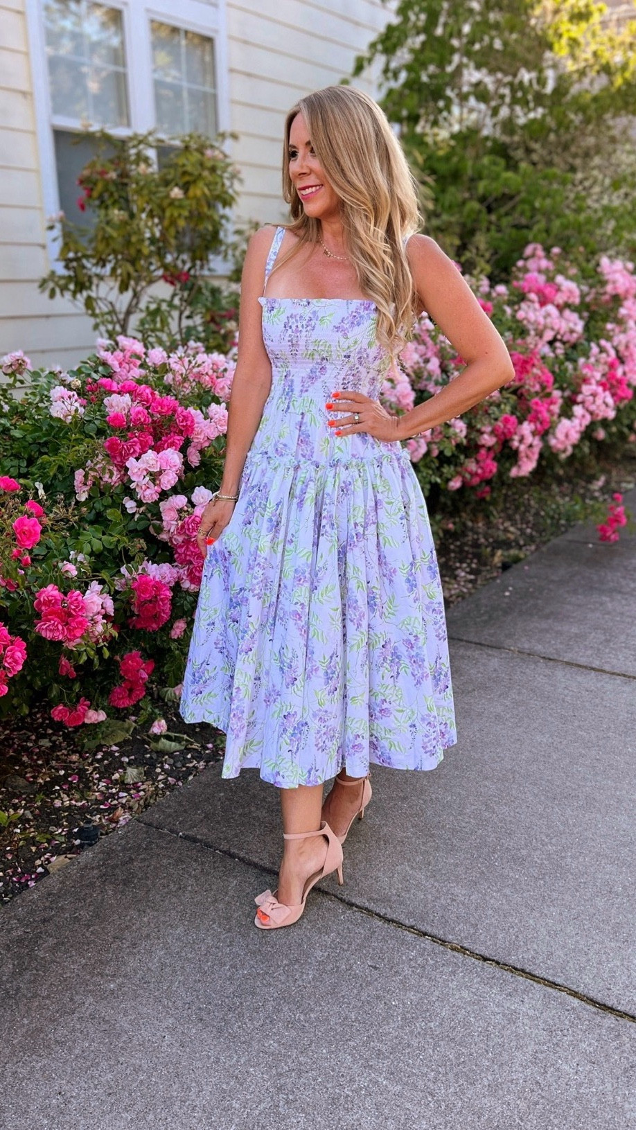 A perfect spring dress 🌺 

A classic, romantic timeless style. Petite-friendly option with adjustable straps, a square neck, fitted bodice and it also comes in a mini option. 

Pair it with the Isa heel In cognac nappa leather. A beautiful designer heel with arch support. (Size up a half)

Spring dress, wedding guest , shower, petite friendly, sandals, heels, twirl, breathable clothing, dress of the day 

Xo,
Jill 💋


#LTKOver40 #LTKPetite #LTKSeasonal