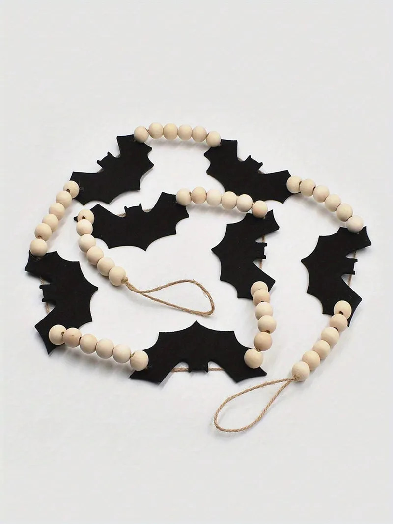 Add a Spooky Touch to Your Home with this Halloween Black Felt Bats & Wood Beads Garland! | Temu Affiliate Program