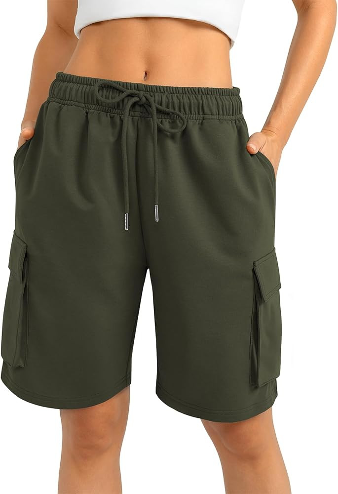 TARSE Bermuda Shorts for Women Cargo Sweat Long Shorts Woman Summer with Pockets for Casual Gym W... | Amazon (US)