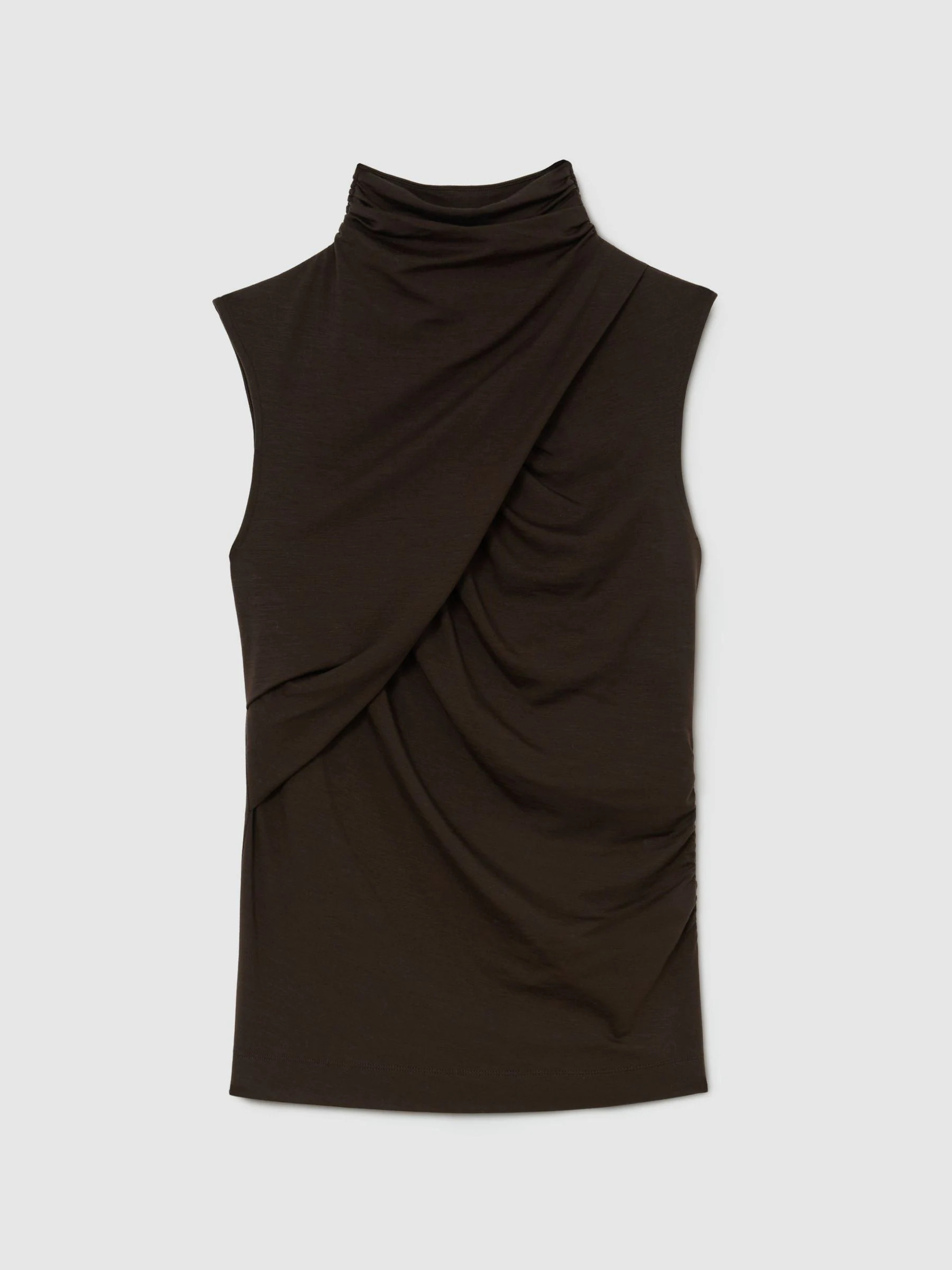 Reiss Reiss Chocolate Brown Wanda Ruched High-Neck Top | Next EU