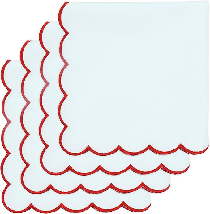 PurpleEssences Scalloped Embroidery Cloth Napkins Table Decor Christmas 100% Cotton Set of 4-18 x... | Amazon (US)