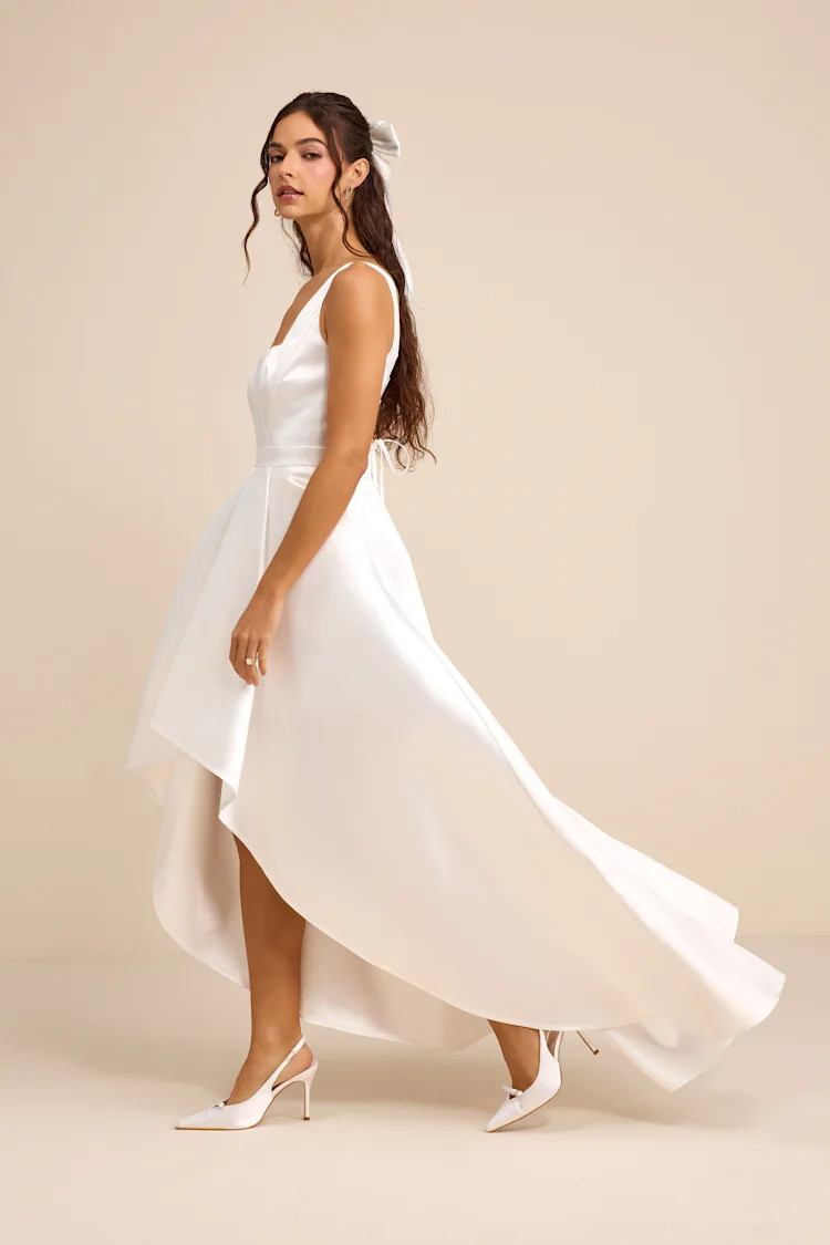 Rosabelle White Taffeta Bustier High-Low Maxi Dress | Lulus