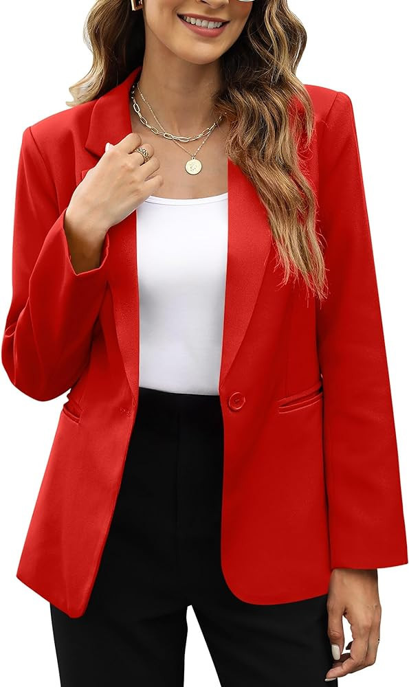 Womens Casual Blazer Notched Lapel Work Office Blazer Jackets Slim Fit Open Front Suit Jacket wit... | Amazon (US)
