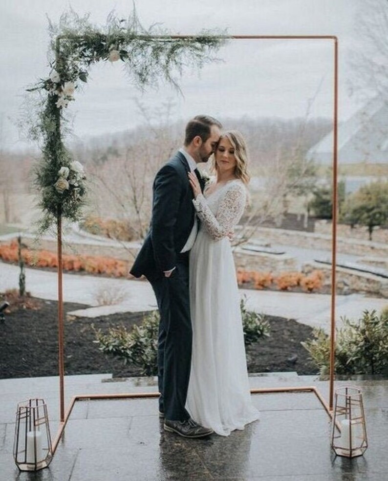 Copper Wedding Arch, Sign Holder Stand, Rose Gold Copper Flower Stand, Wedding Backdrop Frame, We... | Etsy (US)