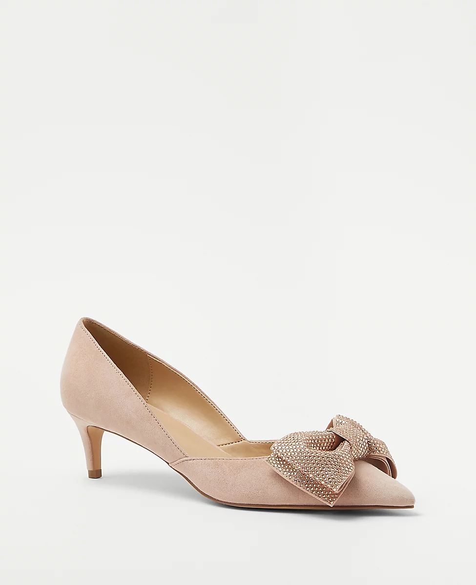 Crystal Bow D'Orsay Suede Pumps | Ann Taylor (US)