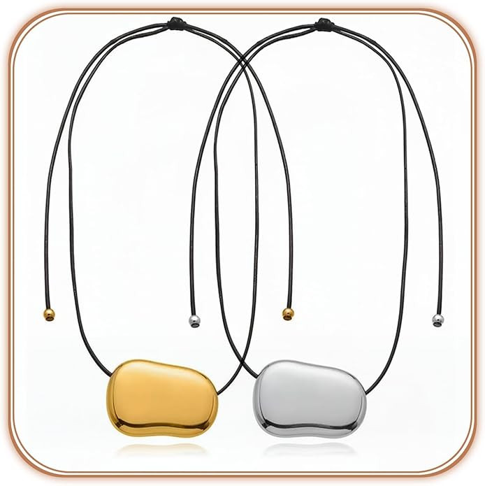 Gold Bean Pendant Necklace for Women, 316L Stainless Steel Bean Necklace on Leather Cord, Mirror-... | Amazon (US)