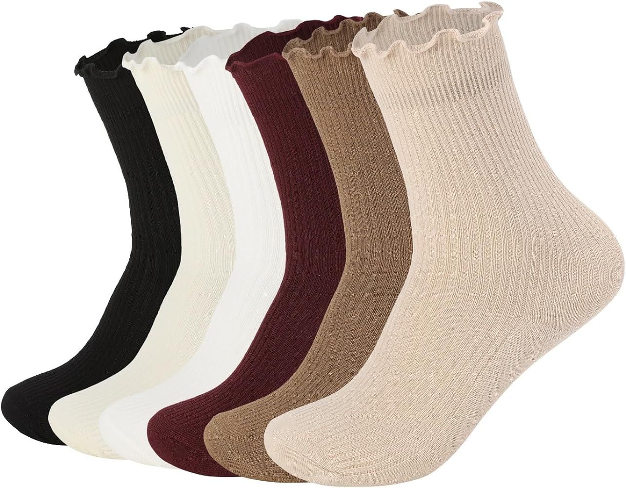 FLYDO Ruffle Socks Women Cotton Socks Cute White Socks for Women Girls Lettuce Edge Socks Women F... | Amazon (US)