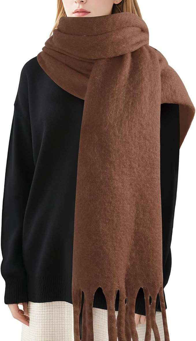 Women's Mohair Winter Scarf Pure Color, Warm Winter Scarf for Women and Men, Super Soft Cashmere ... | Amazon (US)