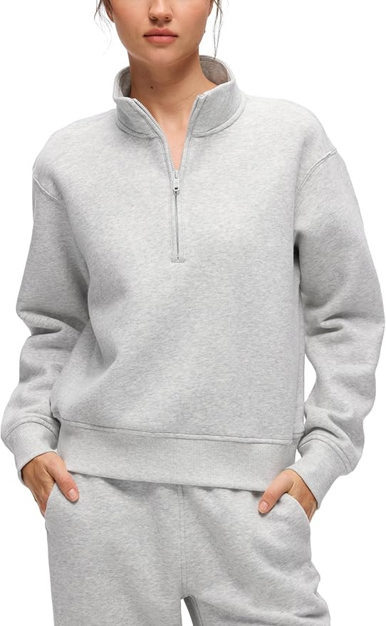 CRZ YOGA Cotton Fleece Lined Half Zip Sweatshirt for Women - Pullover Funnel Neck Workout Casual ... | Amazon (US)