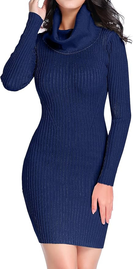 v28 Sweater Dress for Women Ribbed Knit Fitted midi Sexy Fall Winter Bodycon Cowl Neck Dresses | Amazon (US)
