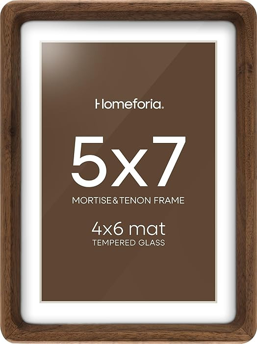 Homeforia 5x7 Picture Frame Brown Wood, Mortise & Tenon Dark Wooden 5 x 7 Photo Frames with Mat 4... | Amazon (US)